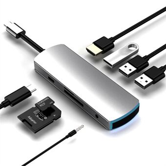 SEEWEI Mate8 8-IN-1 Type-C HUB TYPE-C to USB3.0*3+SD+TF+HDMI+Audio 3.5mm+PD Multi-function HUB - Grey