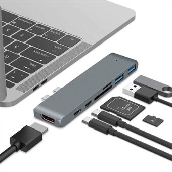 Dual USB-C Hub Type-C to Thunderbolt 3 + Type-C + 4K HDMI + USB 3.0 x 2 + SD + MicroSD Card Reader Adapter