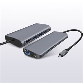 8-in-1 Type C Hub Adapter USB 3.0 RJ45 SD/TF Card Reader HDMI Type-C Port Docking Station