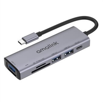 AMALINK AL-95120D 6 in 1 Type C Hub TF Card Reader 2x USB 2.0 3.0 PD 3.0 Fast Charging Adapter