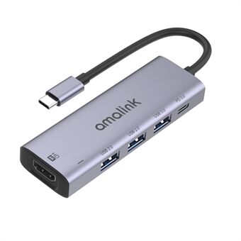 AMALINK AL-95123D 5 in 1 86W Power Delivery Type C Hub 4K HDMI 2x USB 2.0 3.0 PD 3.0 Adapter for Mac OS X Microsoft Windows