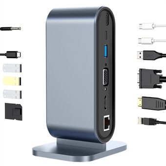 2201 12-Port Type-C Docking Station Vertical USB Hub Adapter Dual HD 4K / 30Hz USB-C Converter Support MST for Dell, MacBook