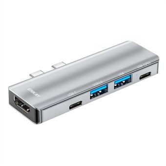 ENKAY HAT PRINCE Dual Type-C Ports Docking Station USB-C Hub to USB3.0+USB2.0+USB-C+HD 4K+PD Charging Adapter for MacBook Pro / Air