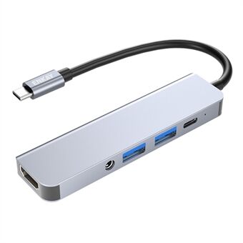 ENKAY HAT PRINCE 5-in-1 USB-C Hub Docking Station Type-C to HD 4K Dual USB3.0 3.5mm Audio Jack PD 60W Fast Charging