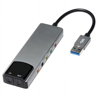 HY-601 6 In 1 USB Multifunction Sound Card USB + 3.5mm Audio + 7.1 Channel / Optical Fiber - Grey