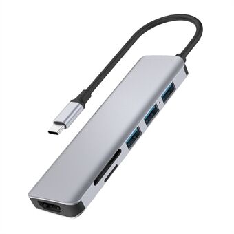 WIWU A731HC USB-C Hub 7-In-1 Adapter to 3xUSB 3.0 + HD Video Output + 2 Card Reader Slots + 100W PD Charging