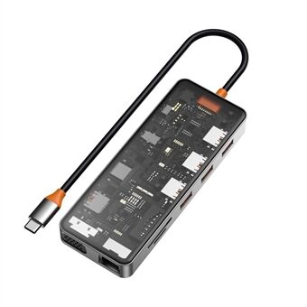 WIWU CB011 11-in-1 Type-C Hub Adapter Multifunction Docking Station Type-C to 3 USB3.0+USB2.0+SD / TF(2.0)+HD+RJ45+VGA+PD+Audio