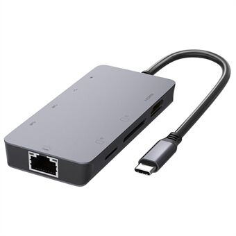 4081-0311 Mini Type-C Hub Adapter 8-in-1 USB3.1 Extender Docking Station USB-C to 4K HD/Gigabit Ethernet/3 USB/PD100W/3.0 Memory/TF Card Support 5Gbps Data Transmission