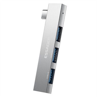 ESSAGER 3-in-1 USB Hub Splitter 1 USB3.0 + 2 USB2.0 Ports Aluminum Alloy Adapter for Type-C Tablet Laptop