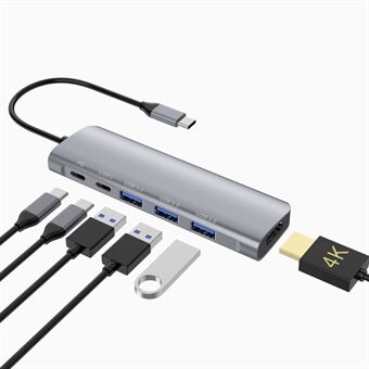 YSTC9038 6 in 1 Multi-port Portable USB C Hub Adapter High-speed Data Sync Converter Compatible with HDMI/USB3.0/USB-C PD
