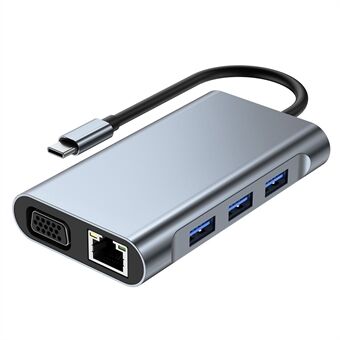 2111 7-in-1 Type-C to HD+VGA+RJ45+PD100W+USB3.0+USB2.0*2 Splitter USB Hub Laptop Adapter