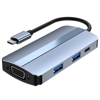 2106 Type-C Docking Station Portable USB Hub Adapter Multi-Port 7-in-1 USB-C to HD 4K  /  30Hz, PD 100W, VGA 1080P, USB3.0, USB2.0