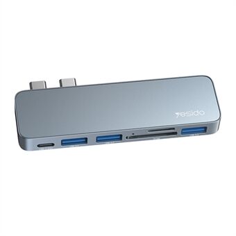 YESIDO HB10 Dual Type-C Hub Splitter 6-in-1 USB3.0 TF/Memord Card Reader PD Adapter Notebook Docking Station