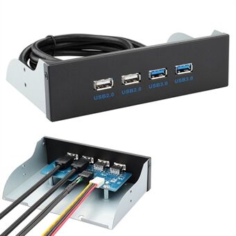 5.25 Inch 5Gbps Data Transfer Expansion Board Computer Case Front Panel with 2-port USB 3.0 and 2-port USB 2.0 - Black