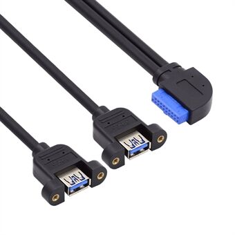 U3-088-RI 90 Degree Angled 19Pin 20Pin Male to Dual USB 3.0 Female Cable 5Gbps Screw Mount Type Extension Cord