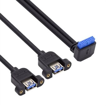 U3-088-UP Angled 19Pin 20Pin Male to Dual USB 3.0 Female 5Gbps Cable Screw Mount Type Cord