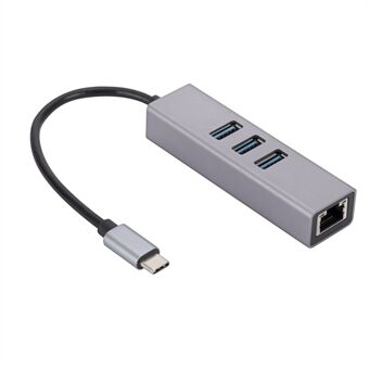 Type C to RJ45 Ethernet Adapter+3xUSB 3.0 Ports, Aluminum Alloy USB 3.0 to RJ45 Gigabit Ethernet LAN Network Convertor