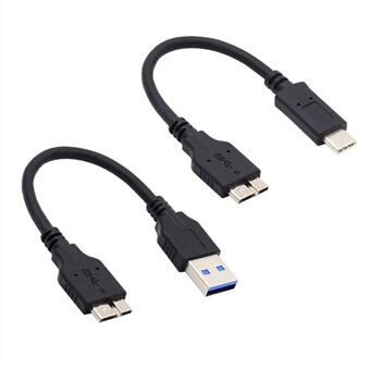 UC-140 2Pcs / Set 15cm USB 3.1 Type-C to Micro 3.0 and USB 3.0 Type-A Male to Micro 3.0 B Male Disk SSD Data Cable