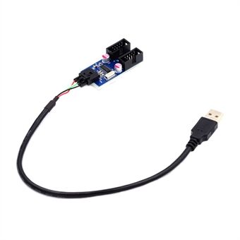 U2-066 USB 2.0 Type-A Male 1 to 2 Female Motherboard 9-pin Header Extension HUB Adapter Port Multiplier