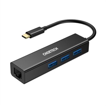 CHOETECH HUB-U02 4-in-1 USB-C to RJ45 + 3 USB3.0 Ports Ethernet Adapter Network Cable Connector USB Hub