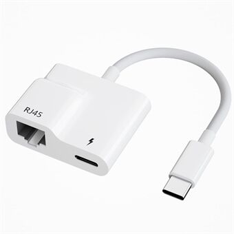 USB-C to Ethernet Adapter, 2-in-1 Type-C to RJ45 Converter with 60W PD Type-C Charging Port Support 10 / 100Mbps for Android / iPad Pro / Mac / Samsung Galaxy