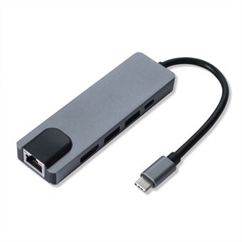 YSTC0206 5-in-1 USB C Hub to 4K Resolution HD Video, 2 USB 3.0, Type C Port, 1000Mbps Ethernet Extender