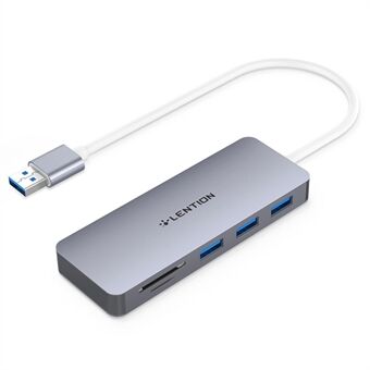 LENTION H15 USB-A Hub 3xUSB-A 3.0 Ports+2 Memory Card Reader Slots Aluminum Alloy Converter