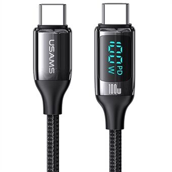 USAMS US-SJ559 U78 3m Nylon Braided Type-C Cable PD100W Fast Charging Type-C Cord to Type-C Data Cable Support 480Mbps Transmission with Digital Display for iPad/MacBook Pro/Xiaomi - Black