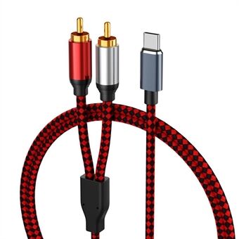 1m USB Type-C to 2 RCA Male Gold Plated Jack Audio Cable for Mobile Phone Tablet Connection to Speaker/Amplifier