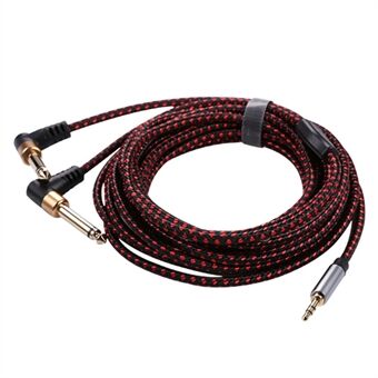 5m JY-05 3.5mm to Dual 6.35mm Jack 90° Elbow Plug Male to Male Braided Aux Cord Audio Cable
