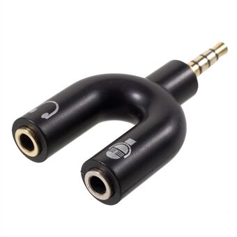 U Shape 3.5mm Stereo Audio Male to 2 Female Headphone/Mic Splitter Adapter