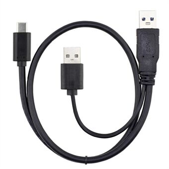 CY UC-125 USB Type-C to USB 3.0 Male & USB 2.0 Dual Power Data Y Cable for Laptop & Hard Disk