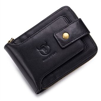 BULLCAPTAIN 231 Zipper Wallet RFID Blocking Top-Layer Cowhide Leather Card Carrying Pouch Coin Storage Bag
