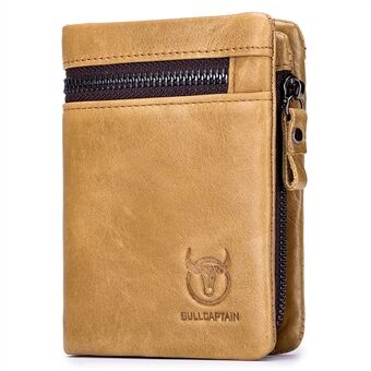 BULLCAPTAIN 03 Top-Layer Cowhide Leather Wallet Folding Design Multiple Card Slots Pouch Coin Bag