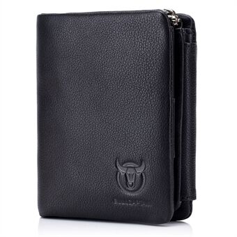 BULLCAPTAIN 02 Top Layer Cowhide Leather Men Tri-fold Wallet Cards Photo Cash Carrying Bag