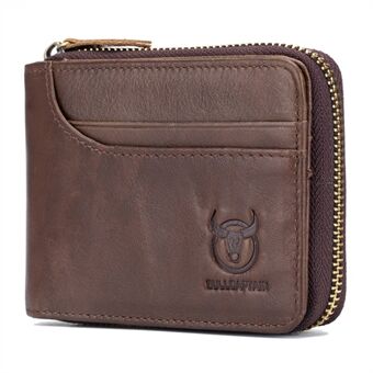 BULLCAPTAIN 029 Causal Style Top-Layer Cowhide Leather Wallet Folding Design Multiple Card Slots Coin Bag