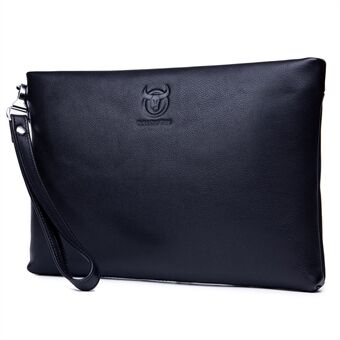 BULLCAPTAIN 446 Cowhide Leather Wristlet Clutch Zip Wallet Purses with Hand Strap - Size: L