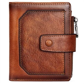 DANTE D05509 Top Layer Cowhide Men Short Wallet RFID Blocking Zipper Pocket Cards Cash Holder Bag