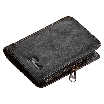 DANTE 05510 RFID Blocking  Retro Top Layer Cowhide Men Short Wallet Coin Card Holder with Zipper Pocket