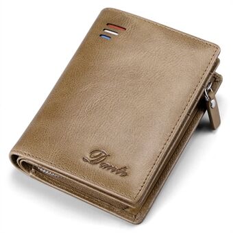 DANTE QB4013 Coin Card Bag RFID Blocking Men Short Wallet Vintage Top Layer Cowhide Purse with Zipper Pocket