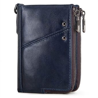 HUMERPAUL BP852 Top Layer Cowhide Leather Purse RFID Blocking Wallet Multiple Card Slots Zipper Coin Purse