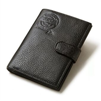 HUMERPAUL BP833 Snap Button RFID Blocking Top Layer Cowhide Card Bag Coin Purse Passport Holder Short Wallet