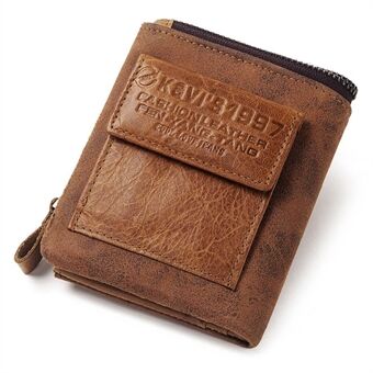 KA0038 Full Grain Cowhide Leather Wallet Multifunction Billfold Card Holder Bag Pouch, Size: S - Brown