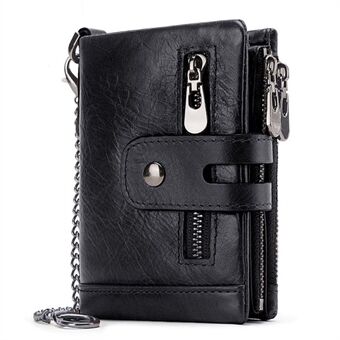 BP829 Zipper Design RFID Blocking Large Capacity Short Wallet Crazy Horse Texture Cowhide Leather Card Cash Holder
