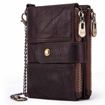 BP804 Full Grain Cowhide Leather Men\'s Wallet Zippered Design Billfold Card Holder Bag Coins Pouch