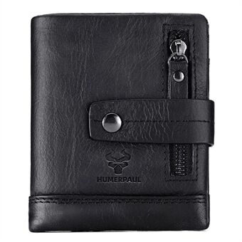 HUMERPAUL hu828 Men Short Wallet Top Layer Cowhide RFID Blocking Card Bag Zipper Coin Purse