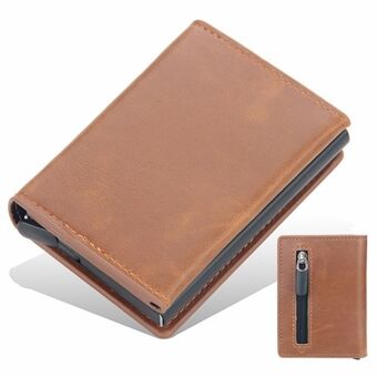 BAELLERRY K9145 Zipper Pocket Design Automatic Pop Up Aluminum Alloy Card Case RFID Blocking PU Leather Credit Card Holder Wallet