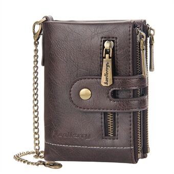 BAELLERRY D3226 Men Short Wallet PU Leather Credit Card Holder Zipper Coin Pocket Purse with Chain