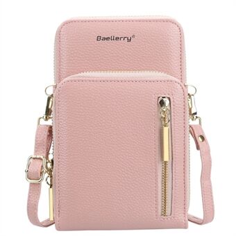 BAELLERRY N0110 Women Double Layer Zipper Wallet PU Leather Cellphone Purse with Shoulder Strap