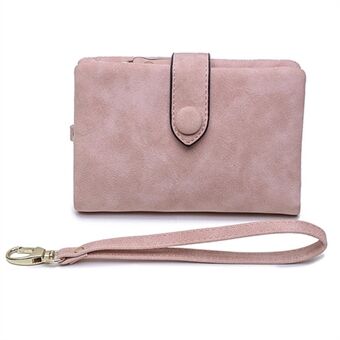 R855 Fashion Women Frosted PU Leather Short Wallet with Wrist Strap Zipper Pocket Design Cards Cash Storage Bag